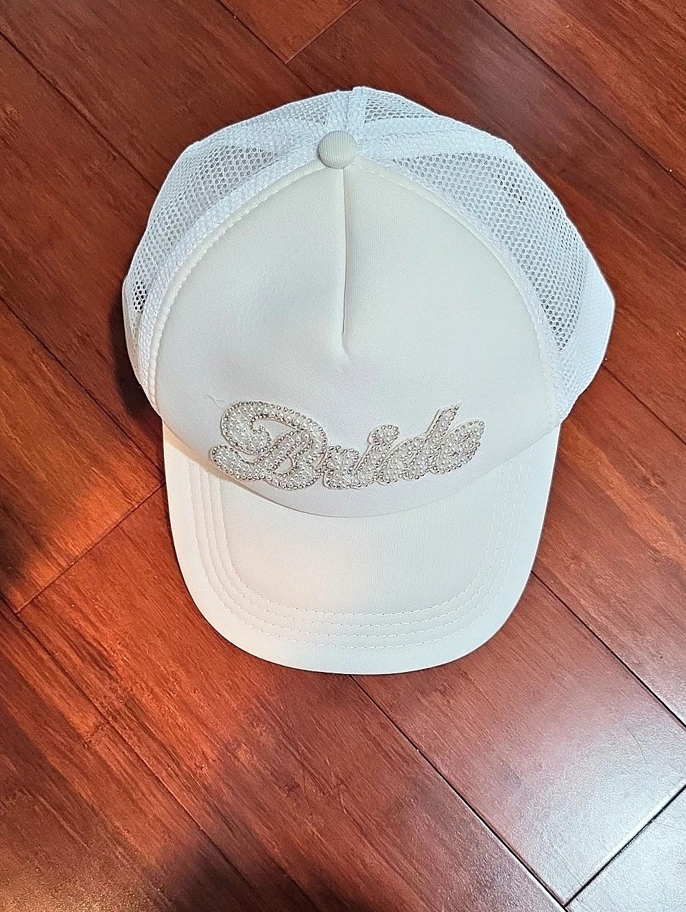Rhinestone Veiled Trucker Hat in White